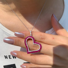 Load image into Gallery viewer, LUOWEND 18K White Gold Real Natural Diamond and Ruby Gemstone Necklace for Women