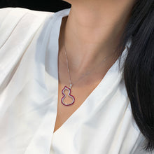 Load image into Gallery viewer, LUOWEND 18K White Gold Real Natural Diamond and Ruby Gemstone Necklace for Women