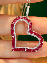 Load image into Gallery viewer, LUOWEND 18K White Gold Real Natural Diamond and Ruby Gemstone Necklace for Women