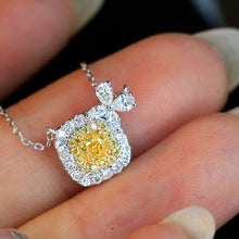 Load image into Gallery viewer, LUOWEND 18K White Gold Real Natural Yellow Diamond Pendant Necklace for Women
