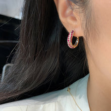 Load image into Gallery viewer, LUOWEND 18K Yellow Gold Real Natural Diamond and Ruby Gemstone Earrings for Women
