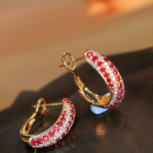 Load image into Gallery viewer, LUOWEND 18K Yellow Gold Real Natural Diamond and Ruby Gemstone Earrings for Women