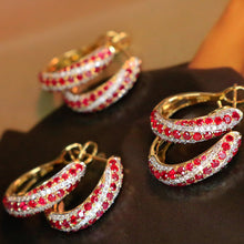 Load image into Gallery viewer, LUOWEND 18K Yellow Gold Real Natural Diamond and Ruby Gemstone Earrings for Women