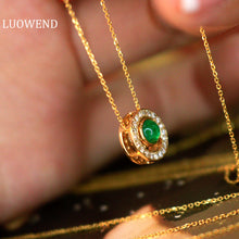 Load image into Gallery viewer, LUOWEND 18K Yellow Gold Real Natural Diamond and Emerald Gemstone Necklace for Women