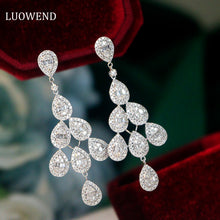 Load image into Gallery viewer, LUOWEND 18K White Gold Real Natural Diamond Drop Earrings for Women