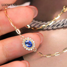 Load image into Gallery viewer, LUOWEND 18K Yellow Gold Real Natural Sapphire and Diamond Gemstone Bracelet for Women
