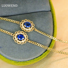 Load image into Gallery viewer, LUOWEND 18K Yellow Gold Real Natural Sapphire and Diamond Gemstone Bracelet for Women