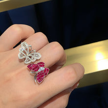Load image into Gallery viewer, LUOWEND 18K White Gold Real Natural Ruby and Diamond Gemstone Ring for Women