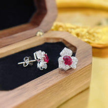 Load image into Gallery viewer, LUOWEND 18K White Gold Real Natural Ruby and Diamond Gemstone Earrings for Women