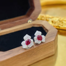 Load image into Gallery viewer, LUOWEND 18K White Gold Real Natural Ruby and Diamond Gemstone Earrings for Women