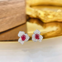 Load image into Gallery viewer, LUOWEND 18K White Gold Real Natural Ruby and Diamond Gemstone Earrings for Women