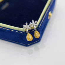 Load image into Gallery viewer, LUOWEND 18K White Gold Real Natural Yellow Diamond Drop Earrings for Women