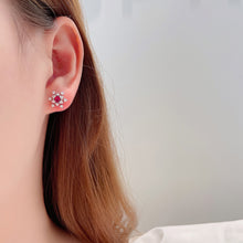 Load image into Gallery viewer, LUOWEND 18K White Gold Real Natural Ruby and Diamond Gemstone Earrings for Women