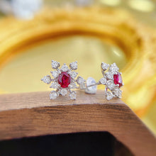 Load image into Gallery viewer, LUOWEND 18K White Gold Real Natural Ruby and Diamond Gemstone Earrings for Women