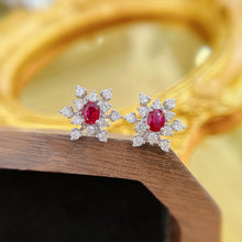 Load image into Gallery viewer, LUOWEND 18K White Gold Real Natural Ruby and Diamond Gemstone Earrings for Women
