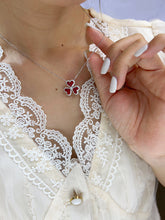 Load image into Gallery viewer, LUOWEND 18K White Gold Real Natural Ruby and Diamond Gemstone Necklace for Women