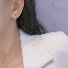 Load image into Gallery viewer, LUOWEND 18K White Gold Real Natural Jadeite and Diamond Stud Earrings for Women