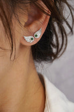 Load image into Gallery viewer, LUOWEND 18K White Gold Real Natural Jadeite and Diamond Stud Earrings for Women