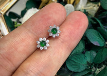 Load image into Gallery viewer, LUOWEND 18K White Gold Real Natural Jadeite and Diamond Stud Earrings for Women