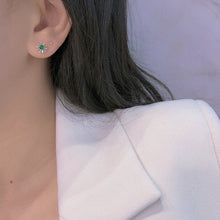 Load image into Gallery viewer, LUOWEND 18K White Gold Real Natural Jadeite and Diamond Stud Earrings for Women