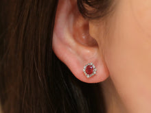 Load image into Gallery viewer, LUOWEND 18K White Gold Real Natural Ruby and Diamond Stud Earrings for Women