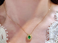 Load image into Gallery viewer, LUOWEND 18K Yellow Gold Real Natural Emerald and Diamond Gemstone Necklace for Women