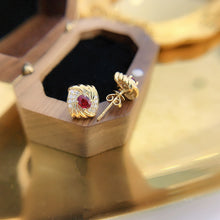 Load image into Gallery viewer, LUOWEND 18K Yellow Gold Real Natural Ruby and Diamond Gemstone Earrings for Women