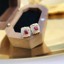 Load image into Gallery viewer, LUOWEND 18K Yellow Gold Real Natural Ruby and Diamond Gemstone Earrings for Women