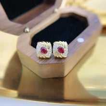 Load image into Gallery viewer, LUOWEND 18K Yellow Gold Real Natural Ruby and Diamond Gemstone Earrings for Women