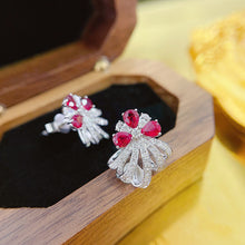 Load image into Gallery viewer, LUOWEND 18K White Gold Real Natural Ruby and Diamond Gemstone Earrings for Women