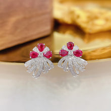 Load image into Gallery viewer, LUOWEND 18K White Gold Real Natural Ruby and Diamond Gemstone Earrings for Women