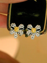Load image into Gallery viewer, LUOWEND 18K White Gold Real Natural Yellow Diamond Stud Earrings for Women