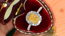 Load image into Gallery viewer, LUOWEND 18K White Gold Real Natural Yellow Diamond Ring for Women