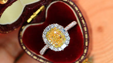 Load image into Gallery viewer, LUOWEND 18K White Gold Real Natural Yellow Diamond Ring for Women