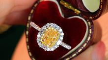 Load image into Gallery viewer, LUOWEND 18K White Gold Real Natural Yellow Diamond Ring for Women