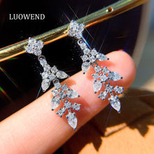 Load image into Gallery viewer, LUOWEND 18K White Gold Natural Diamond Earrings for Women