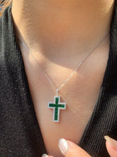 Load image into Gallery viewer, LUOWEND 18K White Gold Real Natural Emerald and Diamond Gemstone Necklace for Women