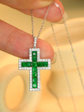 Load image into Gallery viewer, LUOWEND 18K White Gold Real Natural Emerald and Diamond Gemstone Necklace for Women