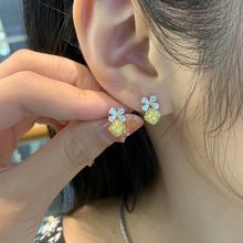 Load image into Gallery viewer, LUOWEND 18K White Gold Real Natural Yellow Diamond Stud Earrings for Women