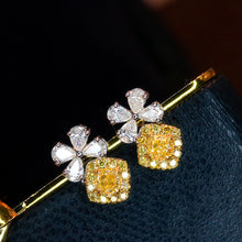 Load image into Gallery viewer, LUOWEND 18K White Gold Real Natural Yellow Diamond Stud Earrings for Women