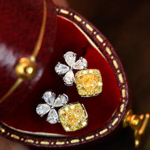Load image into Gallery viewer, LUOWEND 18K White Gold Real Natural Yellow Diamond Stud Earrings for Women