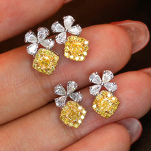 Load image into Gallery viewer, LUOWEND 18K White Gold Real Natural Yellow Diamond Stud Earrings for Women