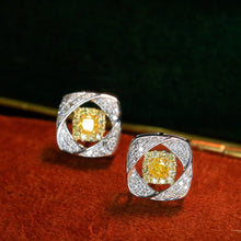 Load image into Gallery viewer, LUOWEND 18K White Gold Real Natural Yellow Diamond Stud Earrings for Women