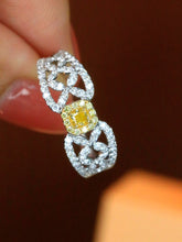 Load image into Gallery viewer, LUOWEND 18K White Gold Real Natural Yellow Diamond Ring for Women