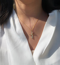 Load image into Gallery viewer, LUOWEND 18K Yellow Gold Real Natural Diamond Cross Pendant Necklace for Women
