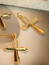 Load image into Gallery viewer, LUOWEND 18K Yellow Gold Real Natural Diamond Cross Pendant Necklace for Women