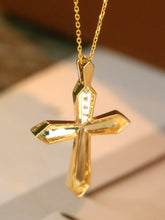 Load image into Gallery viewer, LUOWEND 18K Yellow Gold Real Natural Diamond Cross Pendant Necklace for Women