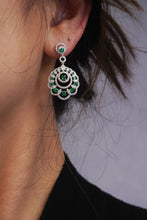 Load image into Gallery viewer, LUOWEND 18K White Gold Real Natural Emerald and Diamond Drop Earrings for Women