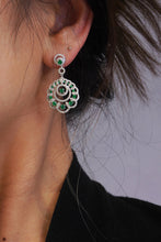 Load image into Gallery viewer, LUOWEND 18K White Gold Real Natural Emerald and Diamond Drop Earrings for Women