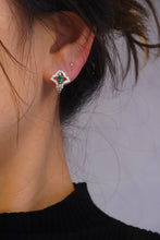 Load image into Gallery viewer, LUOWEND 18K White Gold Real Natural Emerald and Diamond Gemstone Earrings for Women